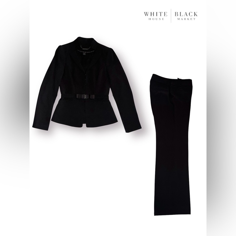 🆑WHBM Women’s Peplum Waist w/Bow Belt Detail Blazer Jacket & Legacy Pants (SET) - Picture 10 of 15